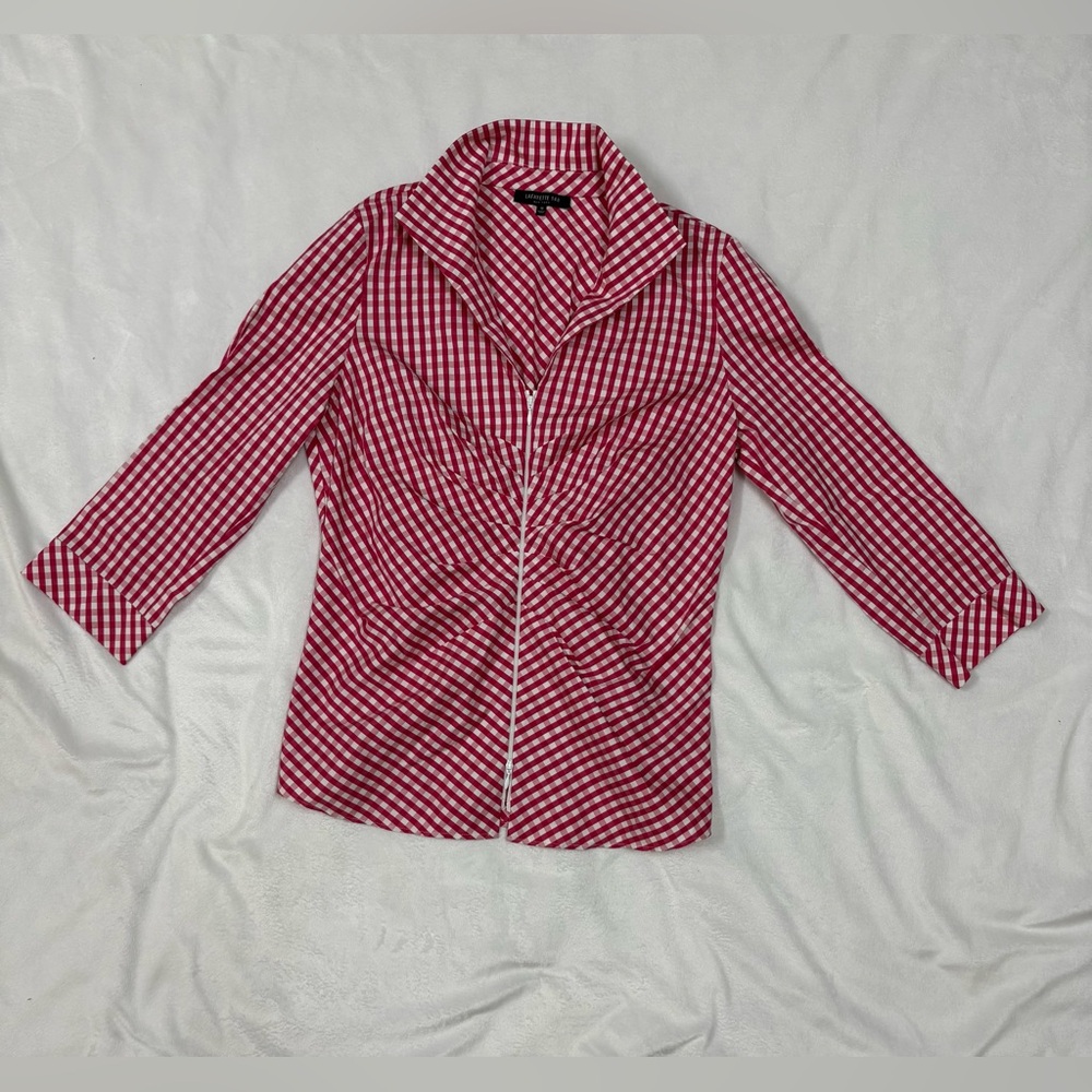Lafayette 148 New York Red and White Plaid Jacket
